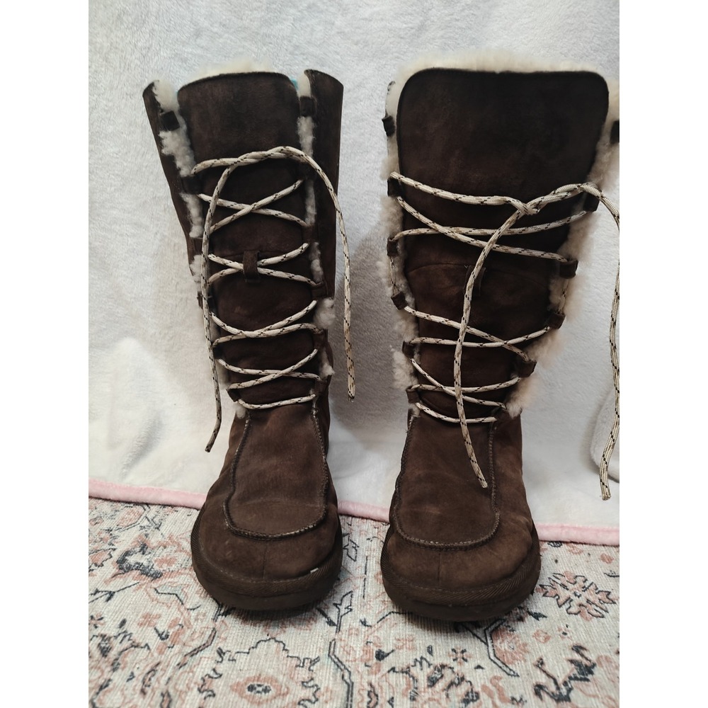 UGG Uptown II 5190 Tall Snow Boots‎ Brown Suede Sheepskin Lined Women's Size 7
